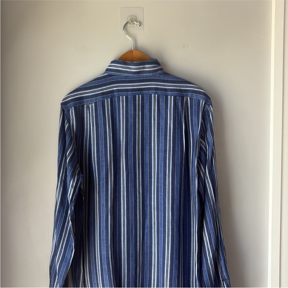 Polo Ralph Lauren 100% Linen Men's Blue Striped Button Up Current Shirt Sz M - Picture 3 of 8
